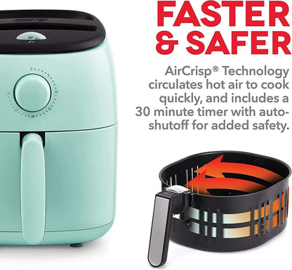 Electric Air Fryer Oven Cooker with Temperature Control, Non-Stick Fry Basket, Recipe Guide + Auto Shut Off Feature, 1000-Watt, 2.6Qt, Aqua