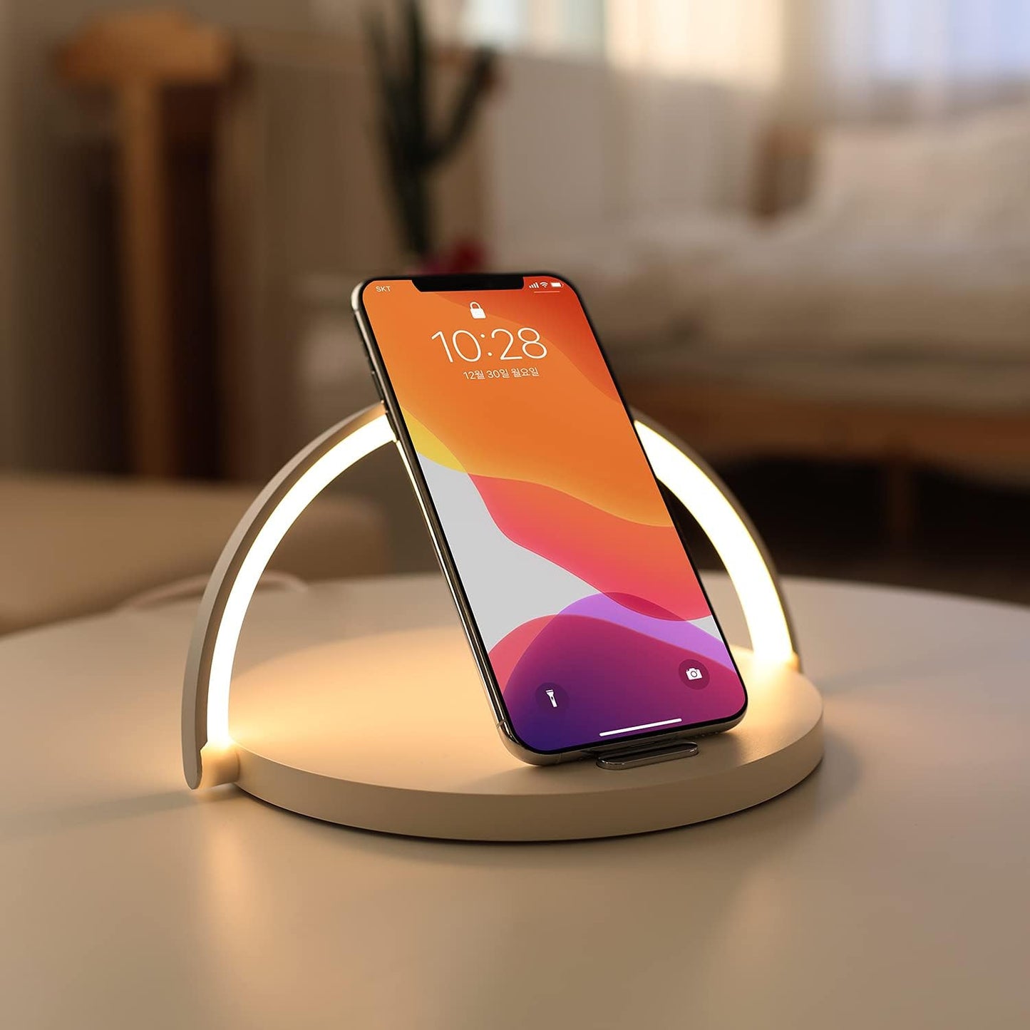 Modern Simple Wireless Charging Nightlight (Wood), Max.15W Fast Wireless Charger, Touch Control, 3-Level Brightness, for Galaxy S10/S20/Note 10, iPhone X/11/11 Pro, Airpods 2, LG V50/G7/G8