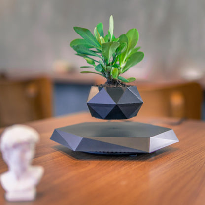 Floating Plant Pot, Magnetic Levitating Planter, Rotating Levitation Bonsai Flower Pot for Home Office, Table Desk Futuristic Gadgets Room Decor SIM10-PZ1-BLACK