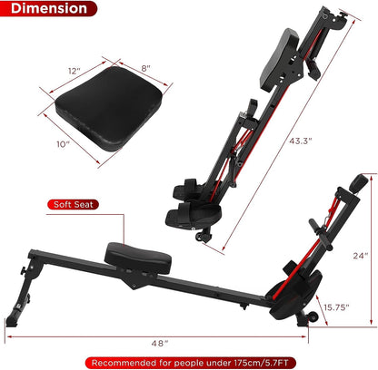 Exceptional Foldable Rowing Machine, Portable Rowing Machines for Home Use Cardio Training Adjustable Elastic Portable Compact Rower LCD Display Loading 300 LBS