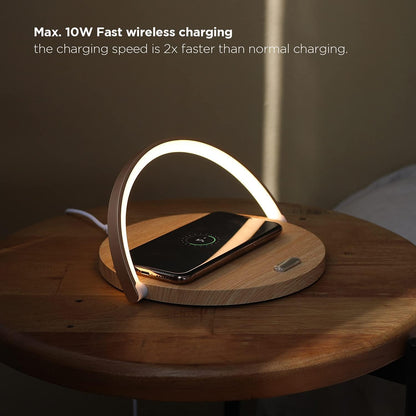 Modern Simple Wireless Charging Nightlight (Wood), Max.15W Fast Wireless Charger, Touch Control, 3-Level Brightness, for Galaxy S10/S20/Note 10, iPhone X/11/11 Pro, Airpods 2, LG V50/G7/G8