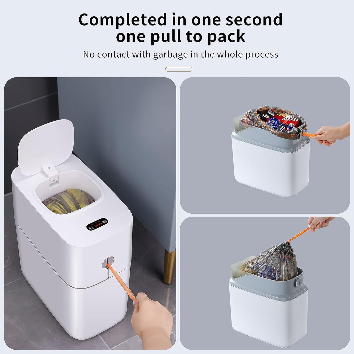 Adsorption Bathroom Trash Can with Lids,Kitchen Wastebasket with Press Type Lid,15L Dogproof Slim Plastic Narrow Garbage Can,4 Gallon Garbage Bin for Home,Office and Narrow Place