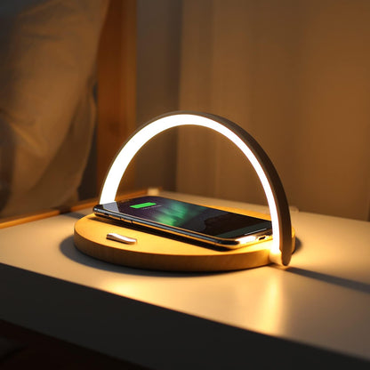 Modern Simple Wireless Charging Nightlight (Wood), Max.15W Fast Wireless Charger, Touch Control, 3-Level Brightness, for Galaxy S10/S20/Note 10, iPhone X/11/11 Pro, Airpods 2, LG V50/G7/G8