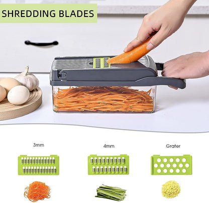 Vegetable Chopper Slicer 16-in-1 with Spice Chopper Set 7 Blades Veggie Dicer Onion Fruit Cutter (gray set)