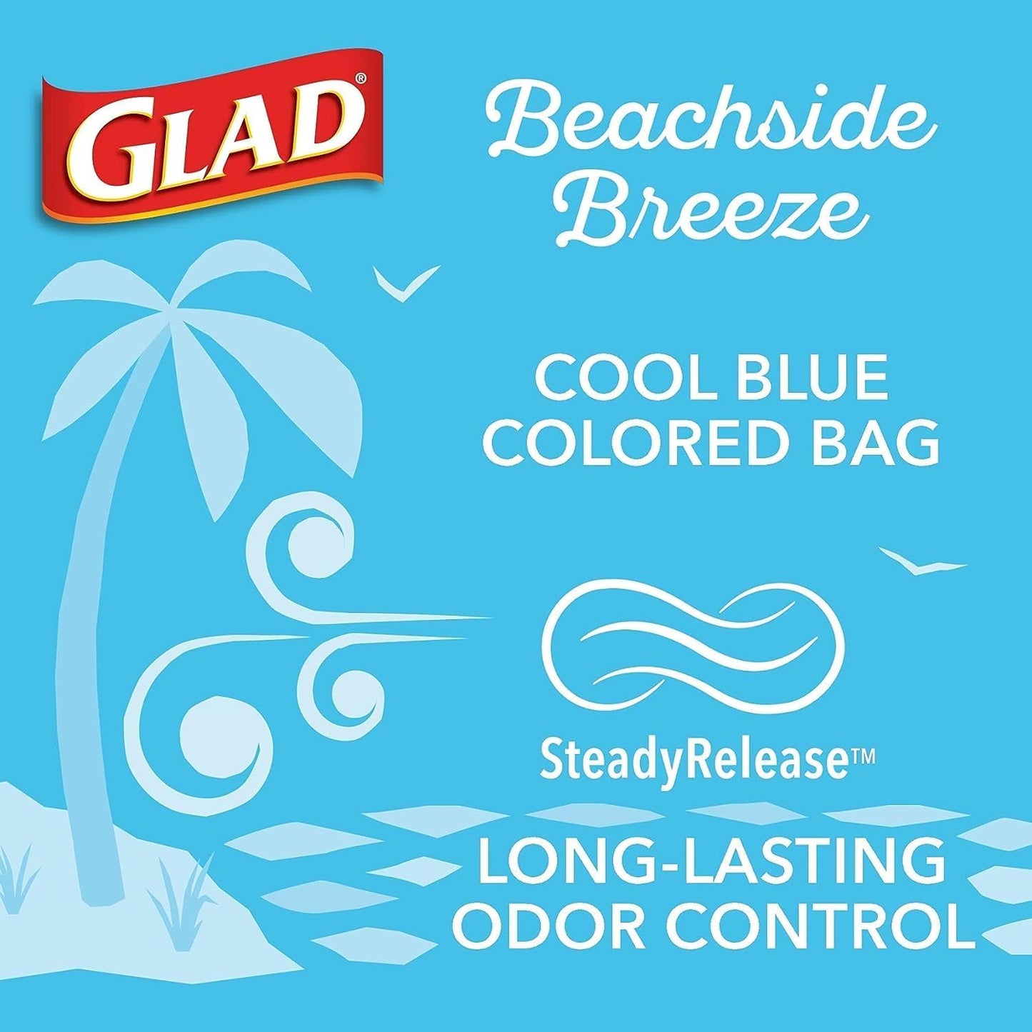 Glad OdorShield, Small Drawstring Trash Bags, Beachside Breeze, 80 Count