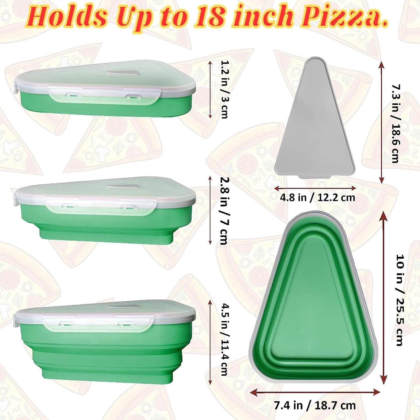 Pizza Storage Container Silicone Collapsible includes 5 trays, Reusable Pizza Storage Container, Saves Fridge Space - Microwave & Dishwasher Safe, Pizza Slice Pack Storage Container Expandable, Leftover Pizza Slice Storage Container Saver, Silic