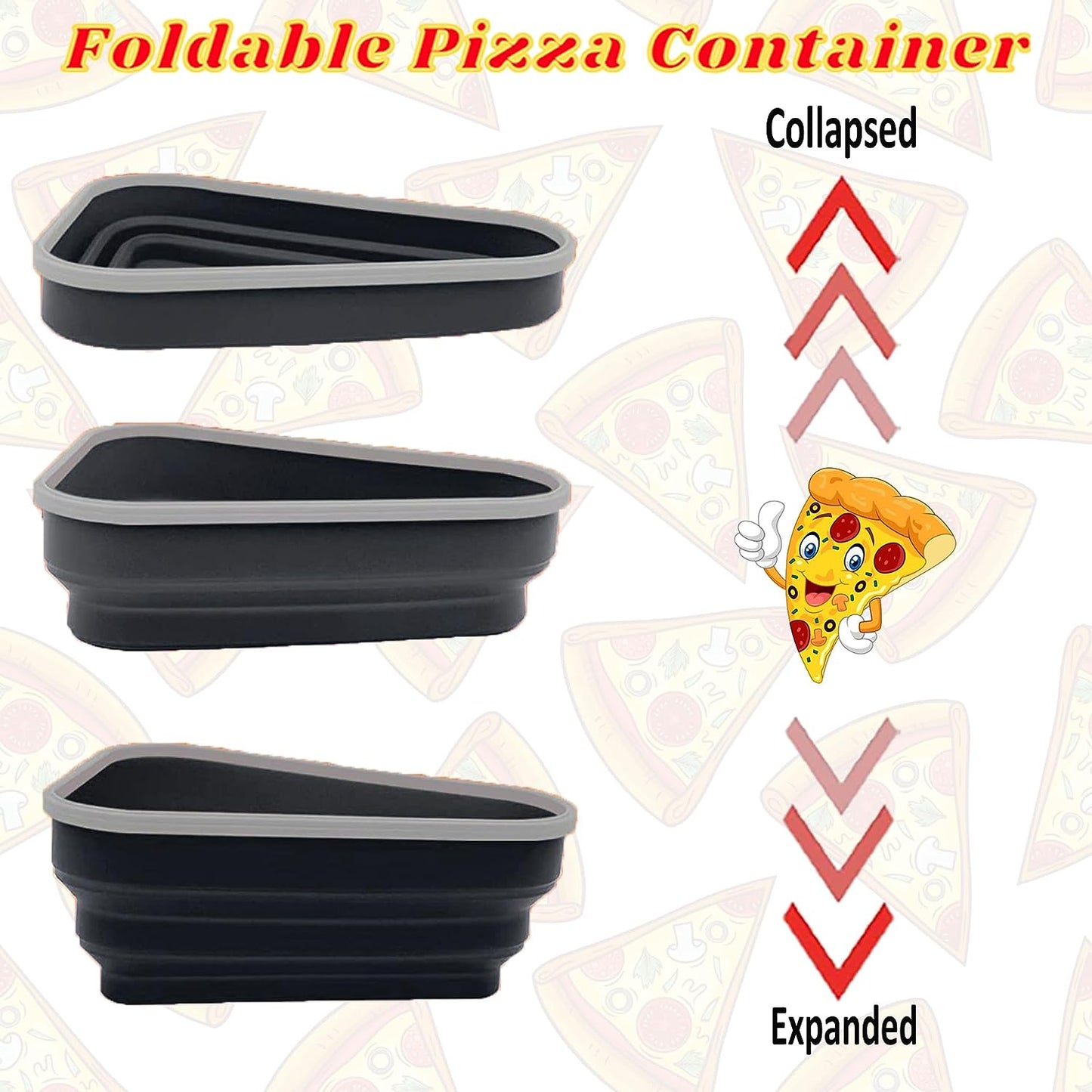 Pizza Storage Container Silicone Collapsible includes 5 trays, Reusable Pizza Storage Container, Saves Fridge Space - Microwave & Dishwasher Safe, Pizza Slice Pack Storage Container Expandable, Leftover Pizza Slice Storage Container Saver, Silic