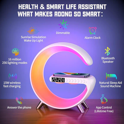 Sound Machine Wake Up Light - Light Alarm Clock with 15W Wireless Charger Smart Gradual Sunrise Alarm Clock Lamp Night Light Gift for Baby Kids Adults Sleeping