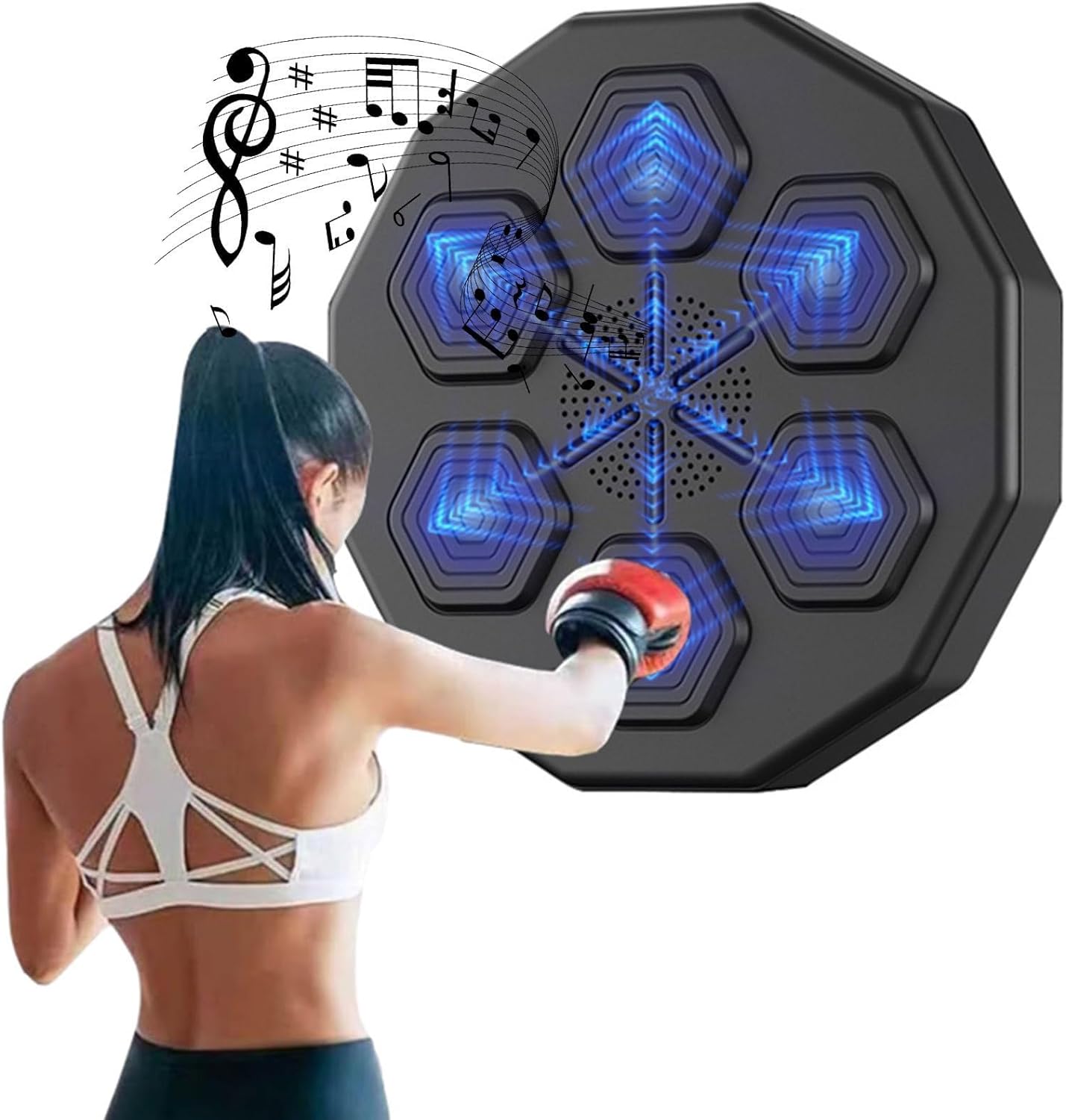 Music Boxing Machine Wall Mounted, Home Smart Boxing Equipment Electronic Boxing Bag with Bluetooth Connection LED Lighting Target for Adults Exercise/Boxing Training