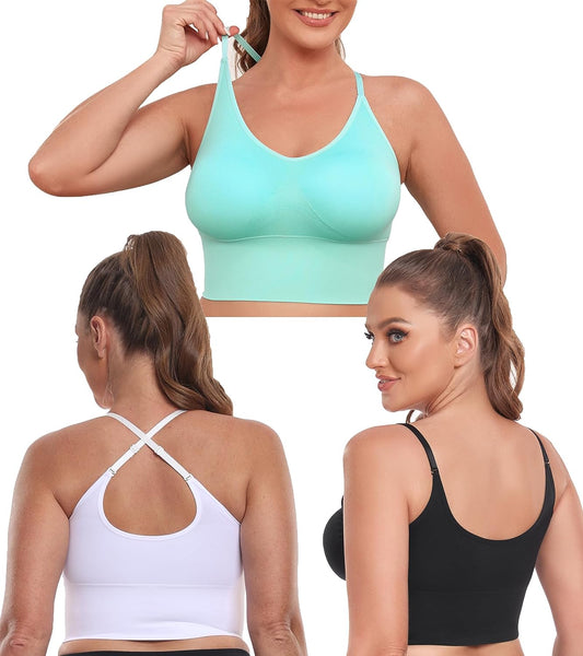 3 Pack Sports Bras for Women Longline Cross Back Padded Sports Bra Seamless Crop Tops Workout Tank Tops for Women