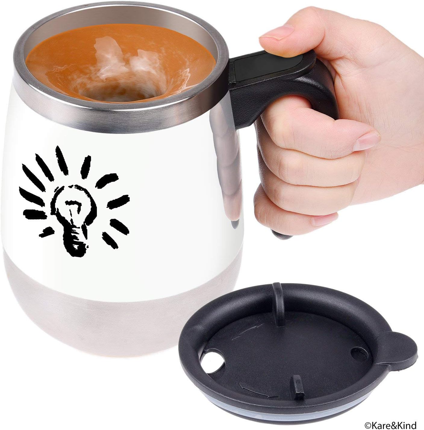 Self stirring coffee mug - Automatic mixing stainless steel cup - To stir your coffee, tea, hot chocolate, milk, protein shake, bouillon, etc. - Ideal for office, school, gym, home - 400 ml / 13.5 oz