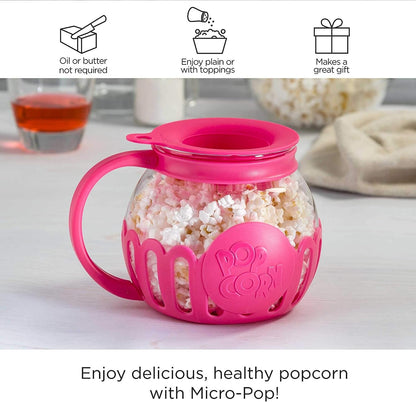 Microwave Popcorn Popper with Temperature Safe Glass, 3-in-1 Lid Measures Kernels and Melts Butter, Made Without BPA, Dishwasher Safe, 3-Quart, Red