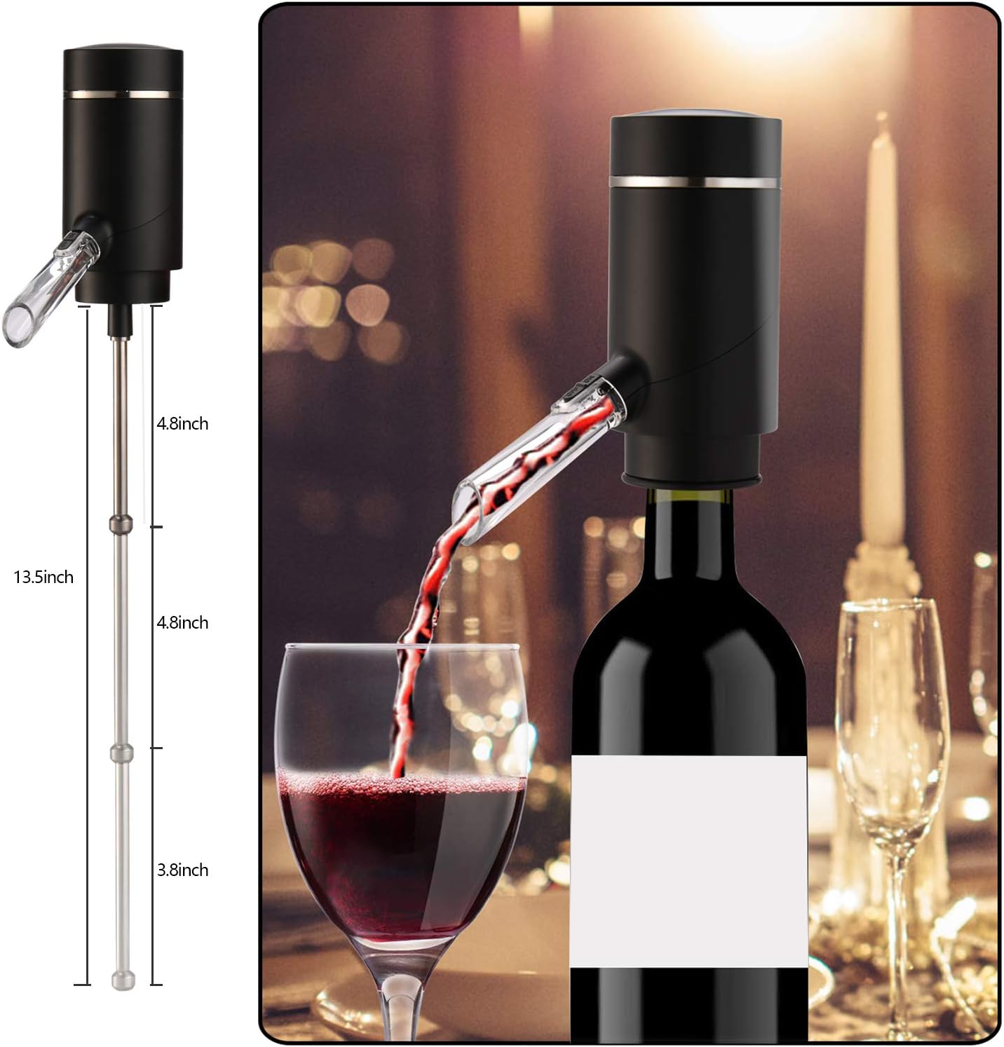 Electric Wine Aerator Gifts Electric Wine Pourer and Wine Dispenser Pump, Multi-Smart Automatic Filter Wine Dispenser with USB Rechargeable for Mother's Day Gifts, Travel, Home and Bar