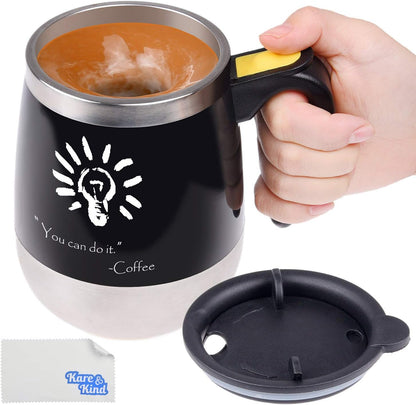 Self stirring coffee mug - Automatic mixing stainless steel cup - To stir your coffee, tea, hot chocolate, milk, protein shake, bouillon, etc. - Ideal for office, school, gym, home - 400 ml / 13.5 oz