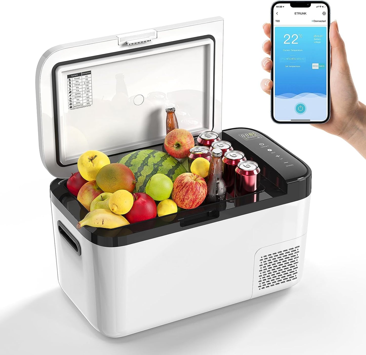 12 Volt Refrigerator for Car: 20L Portable Fridge Car Cooler -4℉-68℉ RV Electric Compressor Cooler APP Control Mini Fridge and Freezer, 12/24V DC and 100-240V AC for Travel, Camping