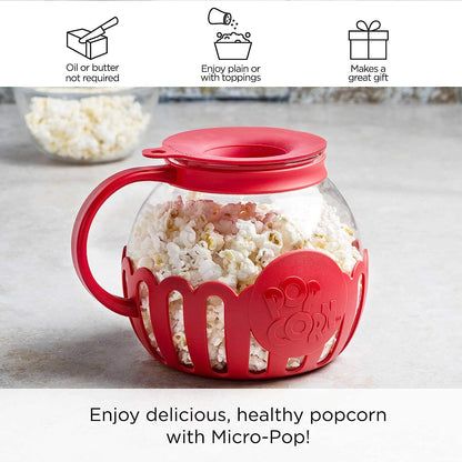 Microwave Popcorn Popper with Temperature Safe Glass, 3-in-1 Lid Measures Kernels and Melts Butter, Made Without BPA, Dishwasher Safe, 3-Quart, Red