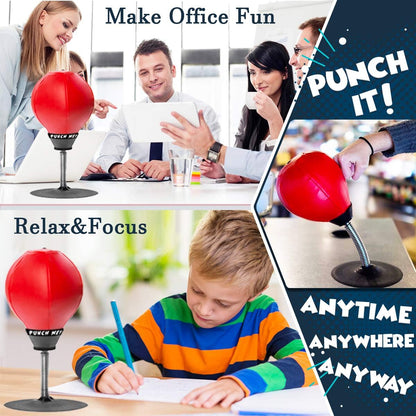 Desktop Punching Bag Gag Gifts for him - Stress Buster Relief Free Standing Desk Table Boxing Punch Ball Suction Cup Reflex Strain and Tension Toys for Boys Him Father Kids (Red)