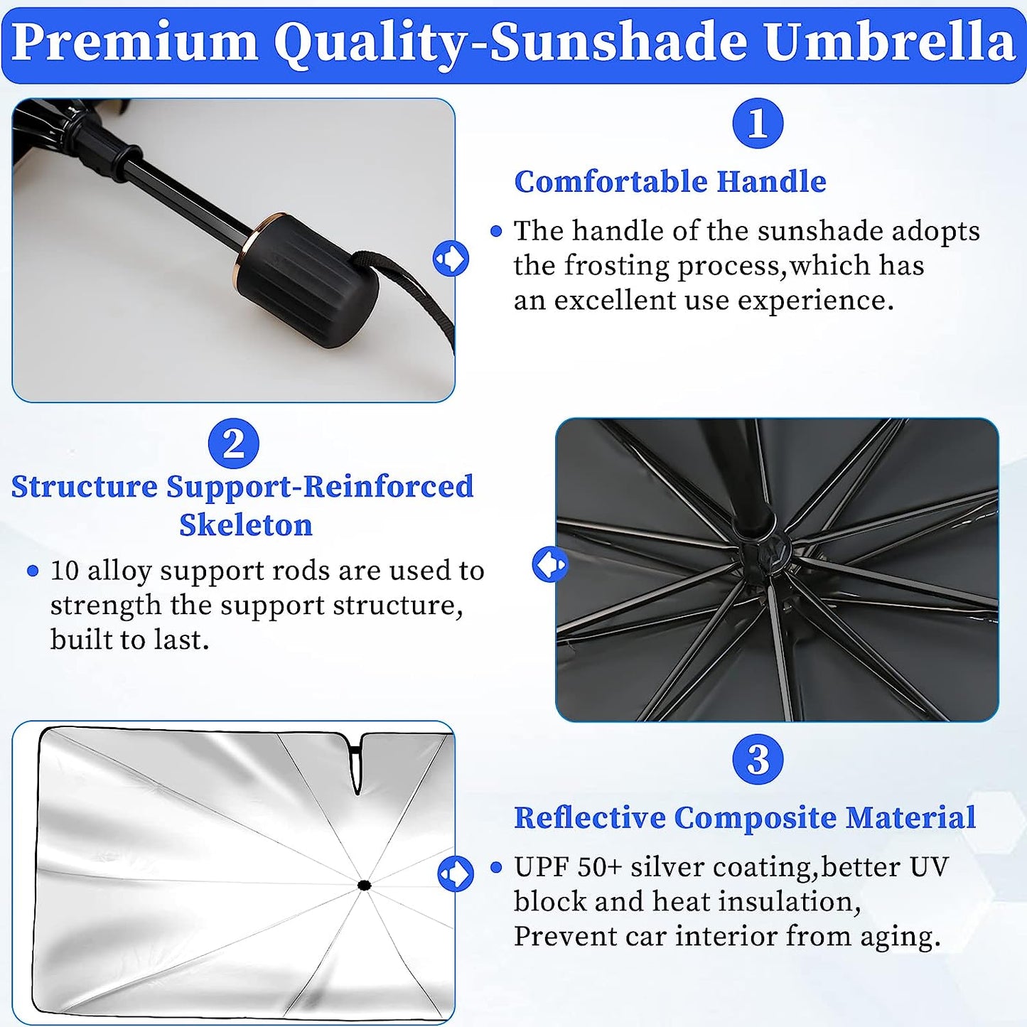 THE Car Sun Shade Windshield Umbrella-Upgraded Opening Design Foldable Car Windshield Cover Sunshade Umbrella UV Block,Automotive Car Front Window of Heat Insulation Protection for Most Car SUV CRV Trucks