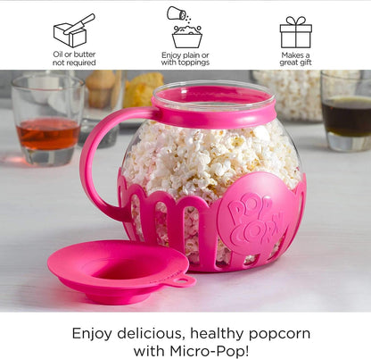 Microwave Popcorn Popper with Temperature Safe Glass, 3-in-1 Lid Measures Kernels and Melts Butter, Made Without BPA, Dishwasher Safe, 3-Quart, Red