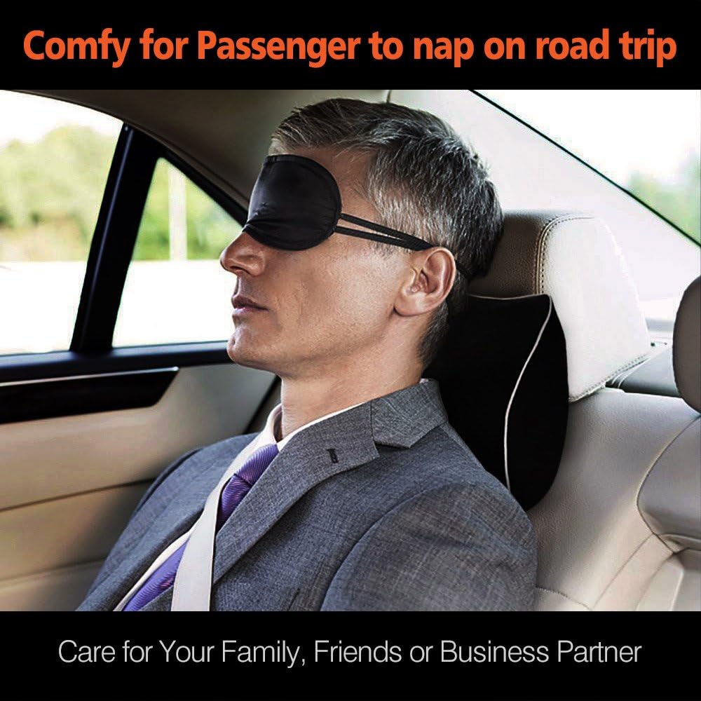 Car Neck Support Pillow for Neck Pain Relief When Driving,Headrest Pillow for Car Seat with Soft Memory Foam – Black