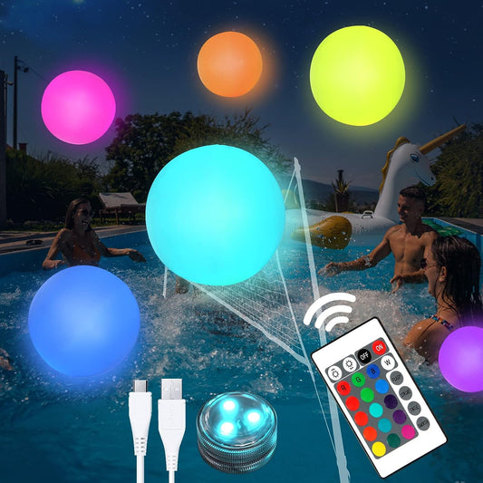 3 Pack:Pool Toys,3 Rechargeable LED Pool Lights + 3 Beach Balls | 16 Colors Lights,4 Light Modes | Glow in The Dark Pool Decorations for Kids and Adults | Pool Games for Adults and Family