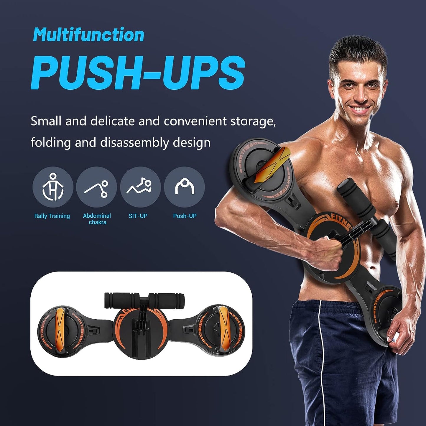 Multi-Functional 2 in 1 Push Up Bar with Resistance Bands, Portable Home Gym, Strength Training Equipment for Perfect Pushups, Home Fitness for Men and Women (UP Black)