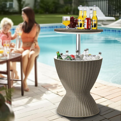 Outdoor Cool Bar Table, 8 Gallon Beer and Wine Cooler Table, Patio Furniture & Hot Tub Side Table, Beverage Cooler, Rattan Style Patio, Cocktail Bar for Patio Pool Party-Grey