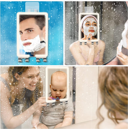 Heated Shower Mirror Fogless for Shaving with LED Light of 8X5.5inch, Rechargeable Fogless Mirror for Shower with 2 Razor Holders, Made of Real Glass, No Distortion