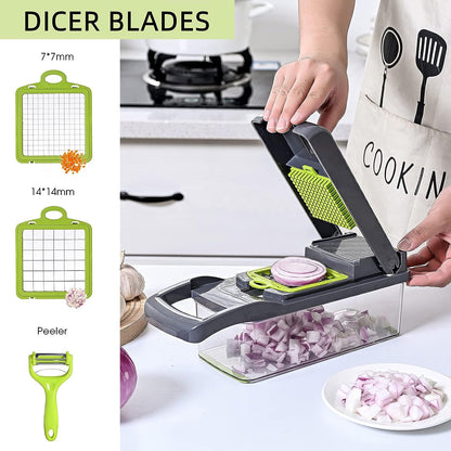 Vegetable Chopper Slicer 16-in-1 with Spice Chopper Set 7 Blades Veggie Dicer Onion Fruit Cutter (gray set)