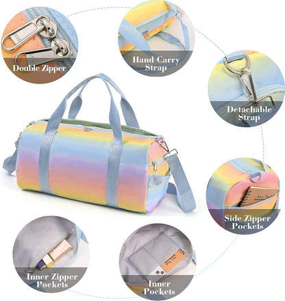 Affordable Travel Duffel Bags for Girls Kids Waterproof Sports Gym Bag for Women, Tie-dye Dance Bag for Girls Teen Overnight Duffel Bag with Shoe Compartment Ballet Small Gym Bag（Pink Rainbow）