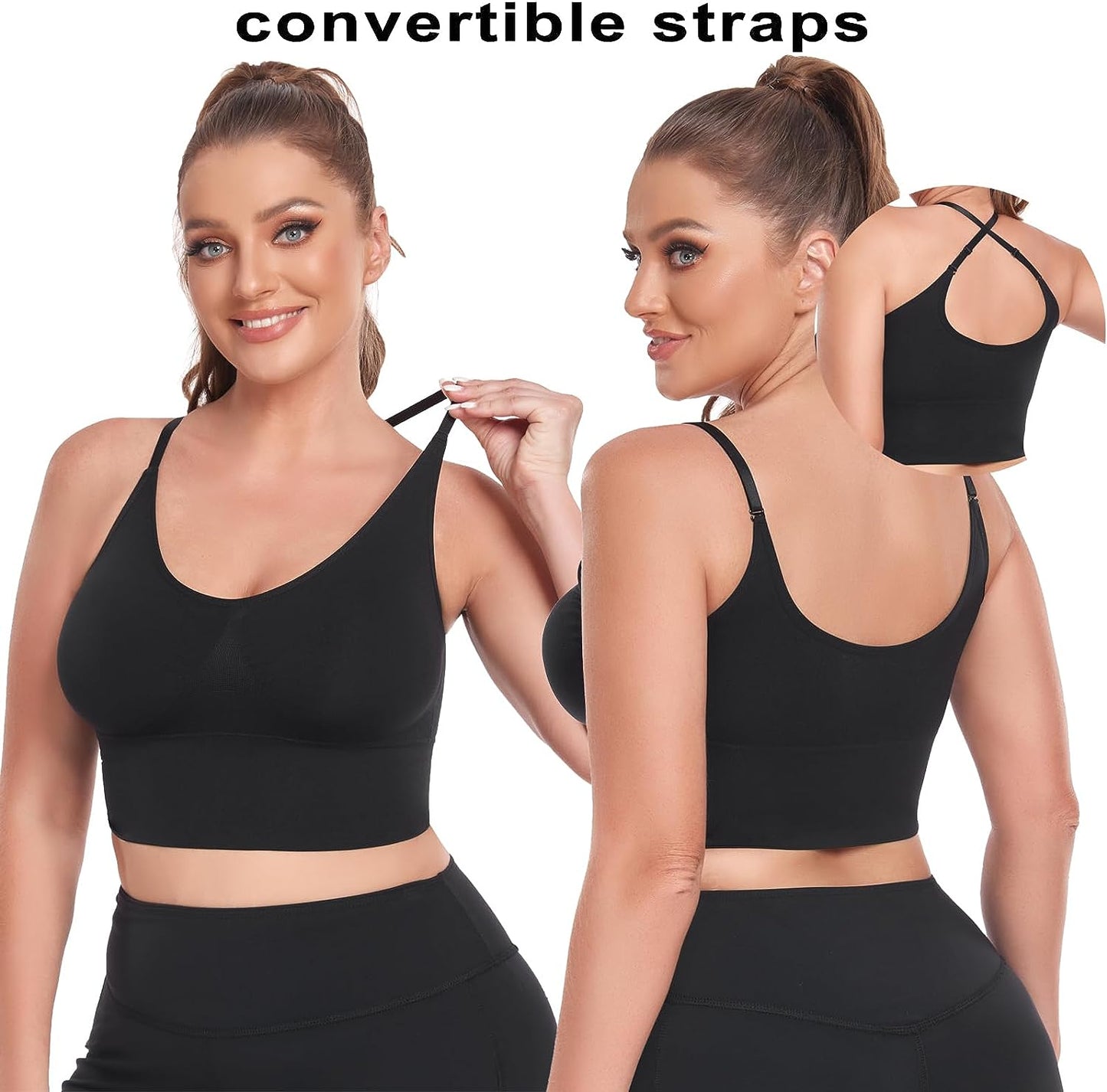 3 Pack Sports Bras for Women Longline Cross Back Padded Sports Bra Seamless Crop Tops Workout Tank Tops for Women