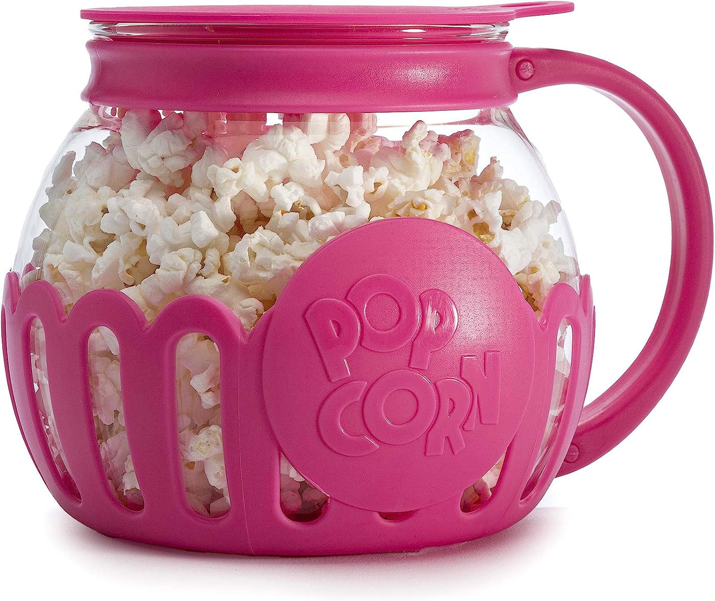 Microwave Popcorn Popper with Temperature Safe Glass, 3-in-1 Lid Measures Kernels and Melts Butter, Made Without BPA, Dishwasher Safe, 3-Quart, Red