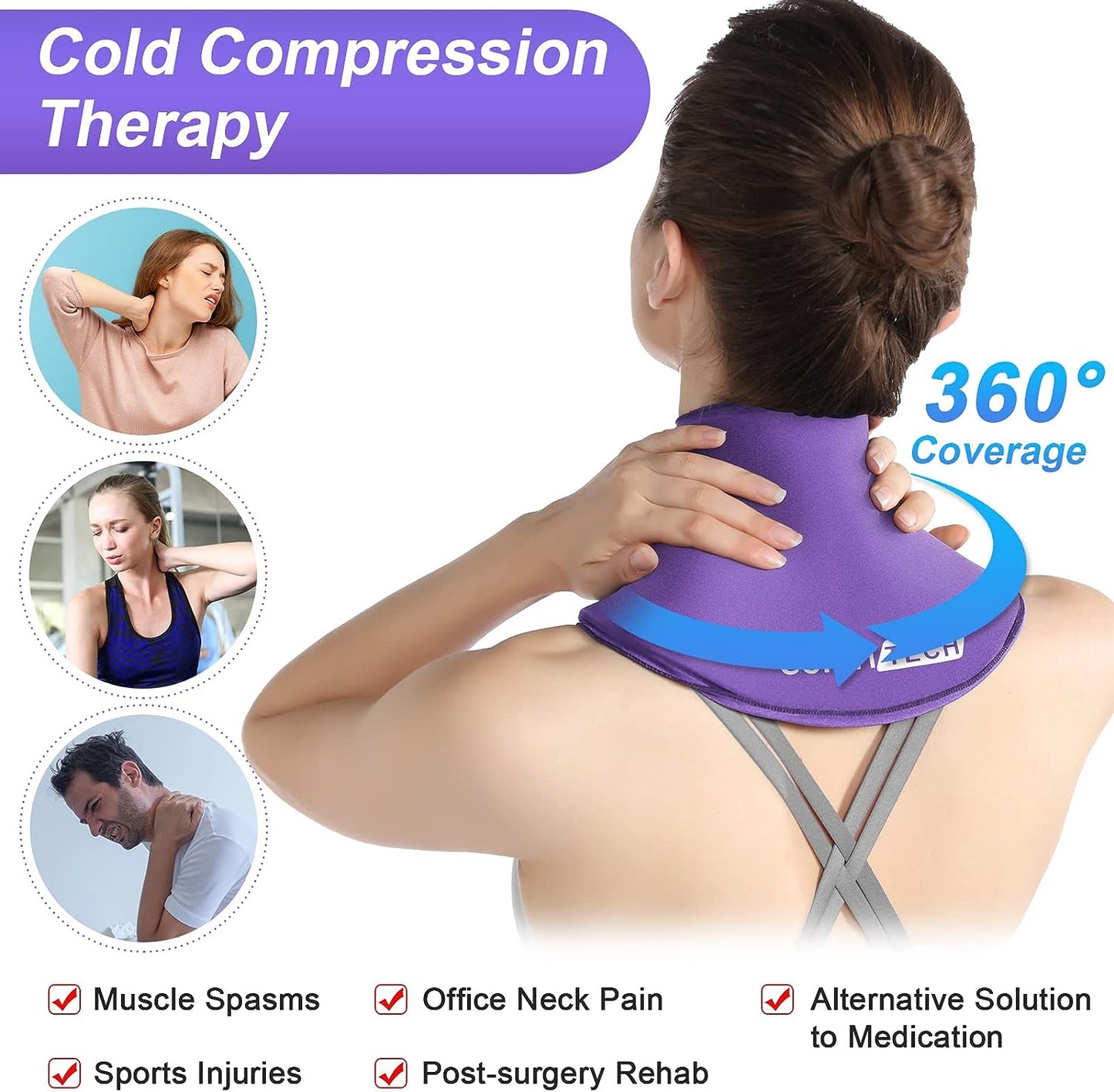 Neck Ice Pack Wrap Gel Reusable Ice Packs for Neck Pain Relief, Cervical Cold Compress Ice Pack for Sports Injuries, Swelling, Office Neck Pressure and Cervical Surgery Recovery (Black)