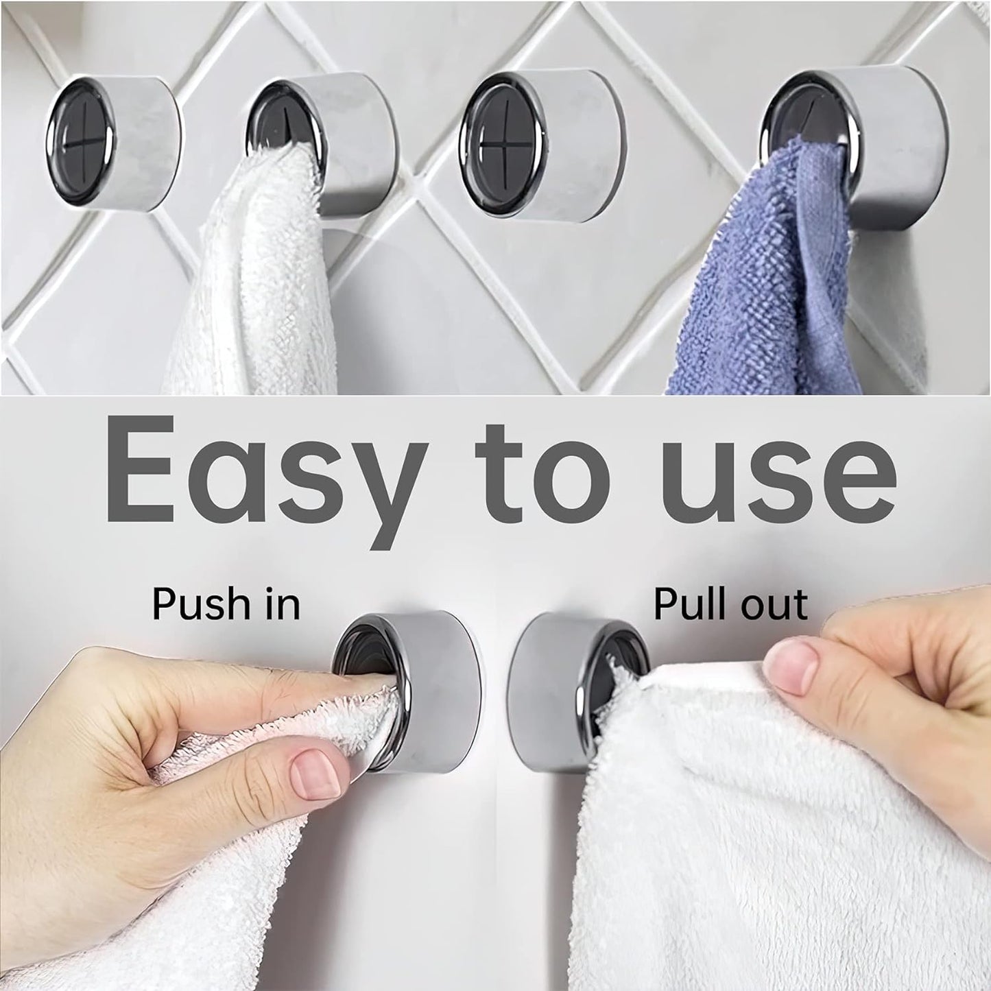 3 Pieces Kitchen Towel Hooks Round Adhesive Dish Towel Hook Premium Chrome Finish & Easy Installation Wall Mount Hand Towel Hook Ideal as Bathroom, Shower or Outdoor Towel Holders