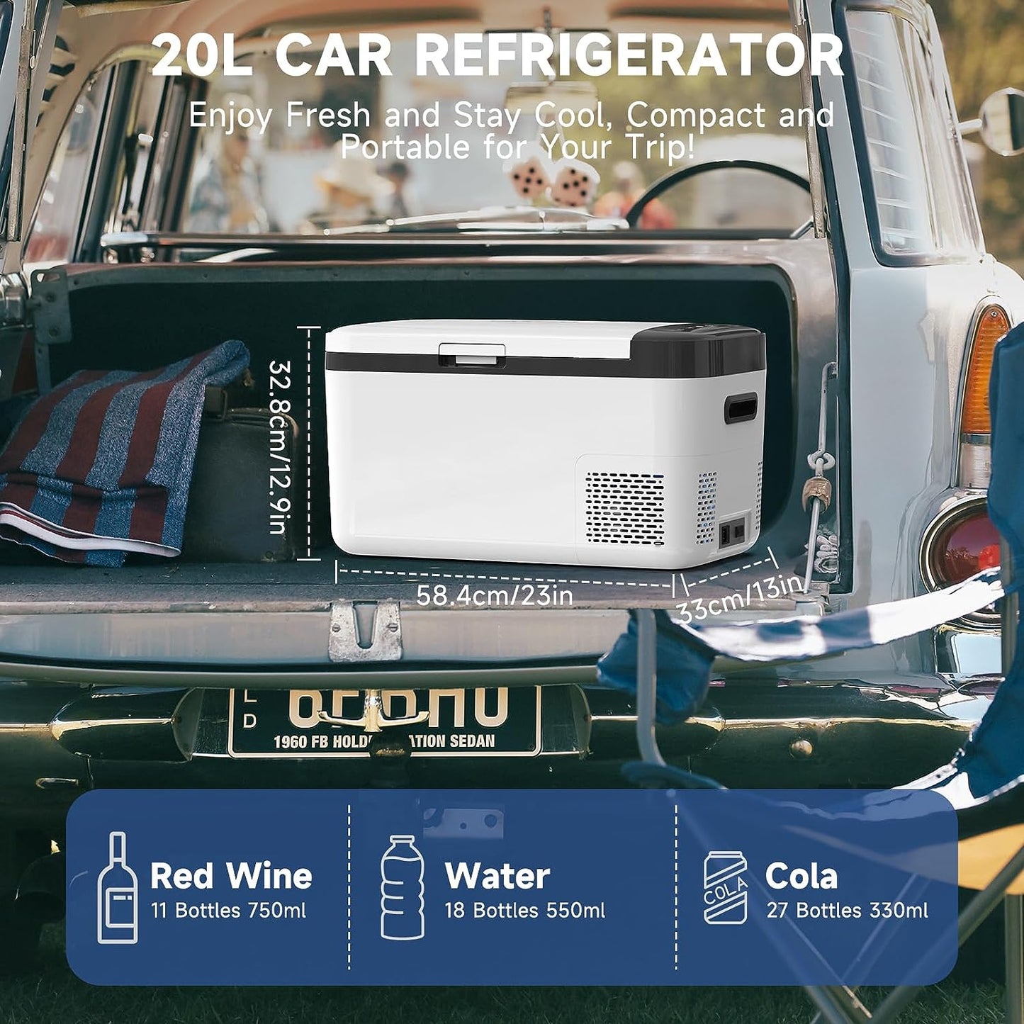 12 Volt Refrigerator for Car: 20L Portable Fridge Car Cooler -4℉-68℉ RV Electric Compressor Cooler APP Control Mini Fridge and Freezer, 12/24V DC and 100-240V AC for Travel, Camping