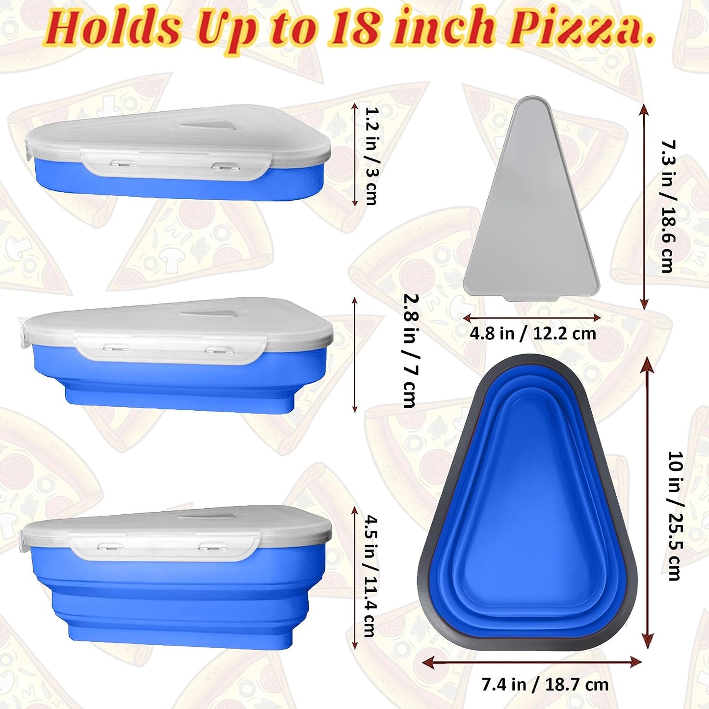 Pizza Storage Container Silicone Collapsible includes 5 trays, Reusable Pizza Storage Container, Saves Fridge Space - Microwave & Dishwasher Safe, Pizza Slice Pack Storage Container Expandable, Leftover Pizza Slice Storage Container Saver, Silic