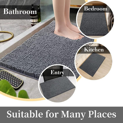 Bathroom Rug, Non Slip Bath Rugs, Soft Durable Thick Chenille Bath Mat, Ultra Water Absorbent and Fast Dry Bath Mats for Bathtubs, Rain Showers and Under Sink (Dark Grey, 17"x24")