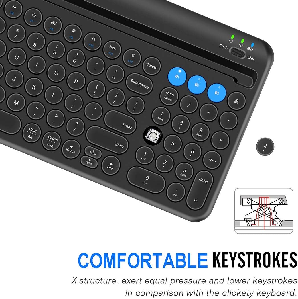 Bluetooth Keyboard Multi-Device Built-in Cellphone Cradle Wireless Keyboard for Windows, iOS, Android, Computer Desktop Laptop Surface Tablet Smartphone Built-in Rechargeable Battery