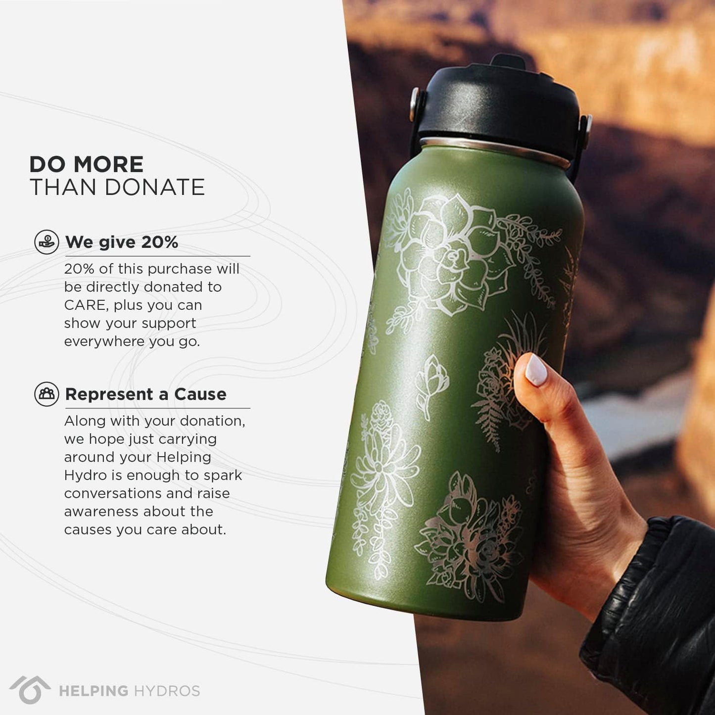 Water Bottle with Straw Lid | 32 oz Engraved Stainless Steel Insulated with Strap | Botanical, Flower & Succulent Themed