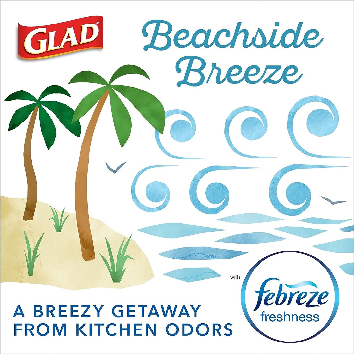 Glad OdorShield, Small Drawstring Trash Bags, Beachside Breeze, 80 Count