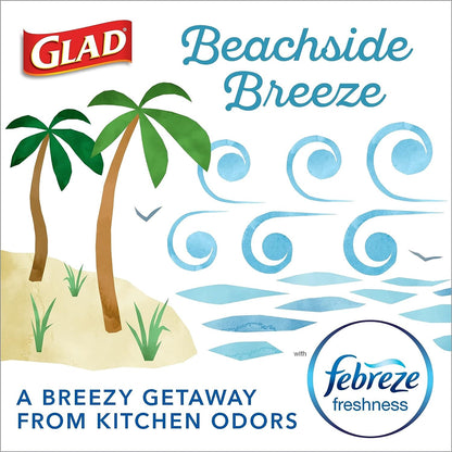 Glad OdorShield, Small Drawstring Trash Bags, Beachside Breeze, 80 Count