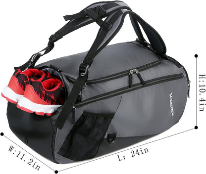 Authentic Travel Duffel Backpack with Shoes Compartment Water Resistant Sports Duffle Gym Bag With Shoulder Straps for Men and Women