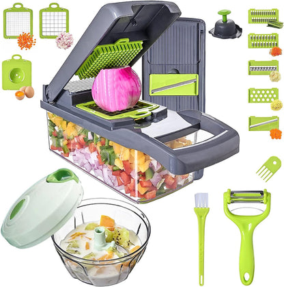 Vegetable Chopper Slicer 16-in-1 with Spice Chopper Set 7 Blades Veggie Dicer Onion Fruit Cutter (gray set)