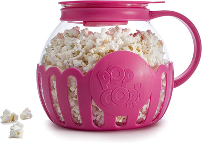 Microwave Popcorn Popper with Temperature Safe Glass, 3-in-1 Lid Measures Kernels and Melts Butter, Made Without BPA, Dishwasher Safe, 3-Quart, Red