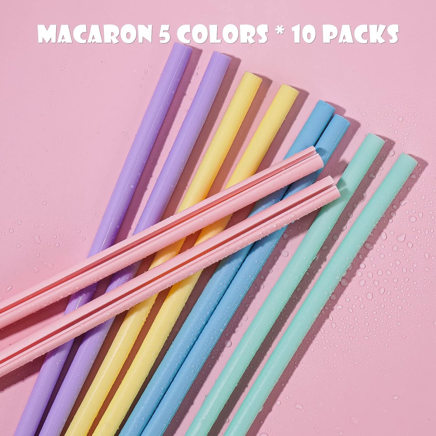 FIRST-RATE  10-Pack Reusable Silicone Straws Openable Design Easy to Clean, Premium Food Grade Snap Straws BPA-Free Hot & Cold Compatible Drinking Straws Flexible Portable No Brush Needed (5 Macron Colors)