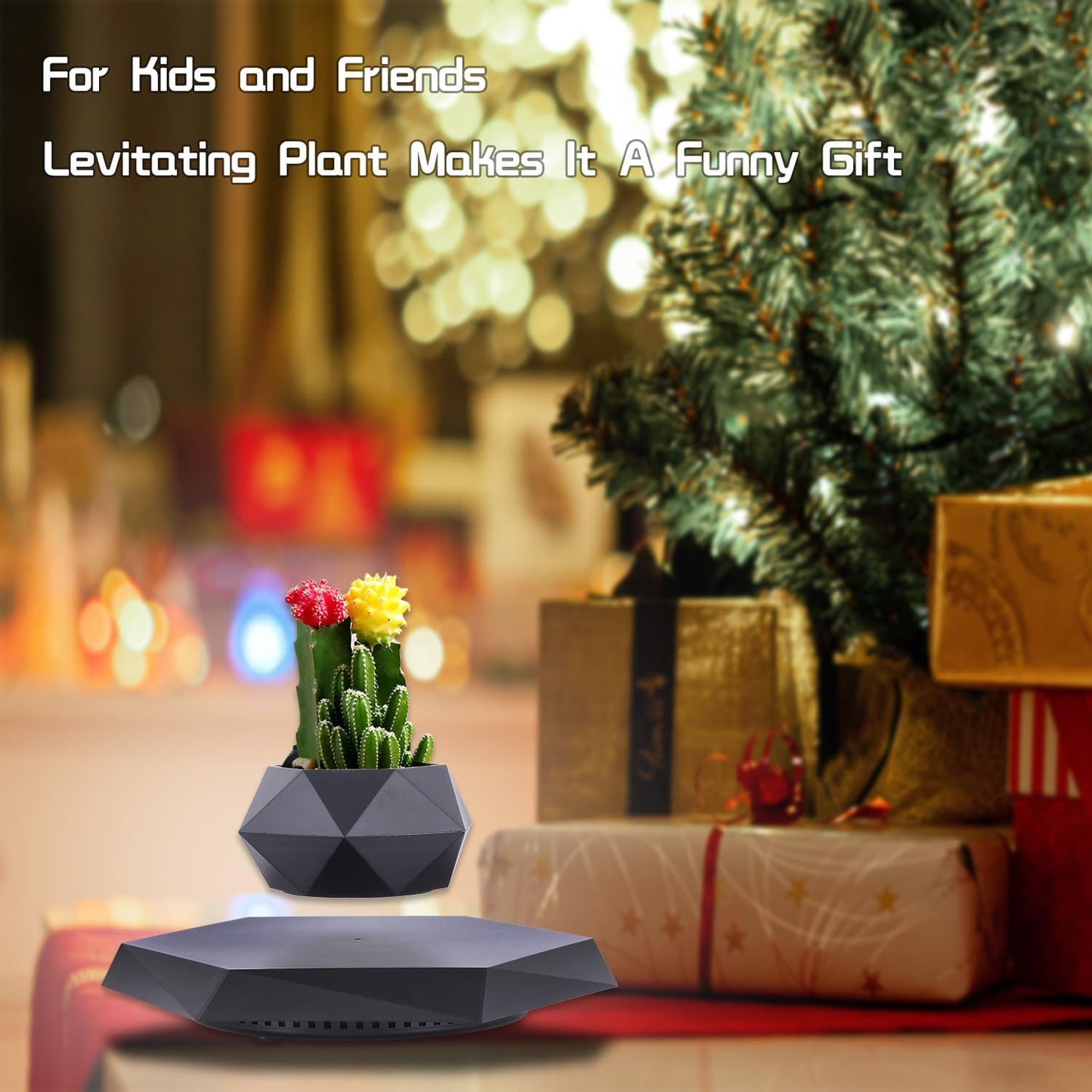 Floating Plant Pot, Magnetic Levitating Planter, Rotating Levitation Bonsai Flower Pot for Home Office, Table Desk Futuristic Gadgets Room Decor SIM10-PZ1-BLACK