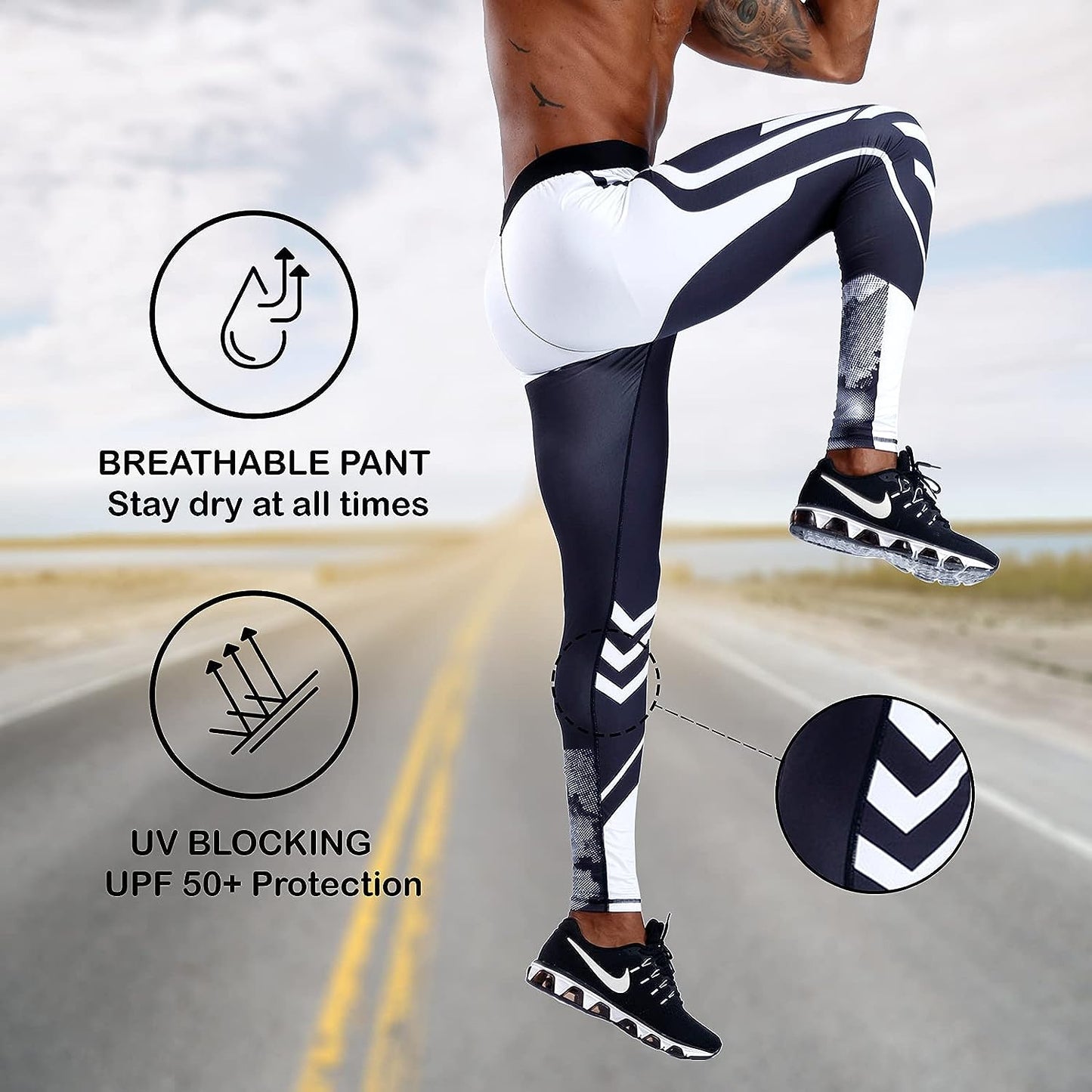 Compression Pants Men UV Blocking Running Tights 1 or 2 Pack Gym Yoga Leggings for Athletic Workout