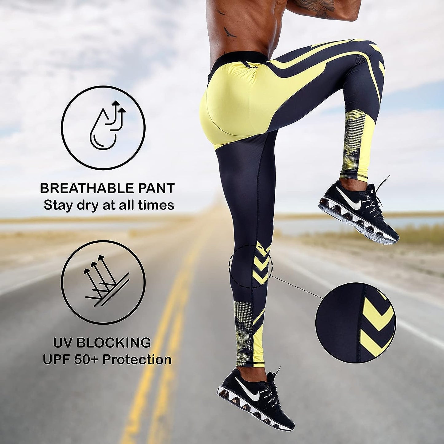 Compression Pants Men UV Blocking Running Tights 1 or 2 Pack Gym Yoga Leggings for Athletic Workout