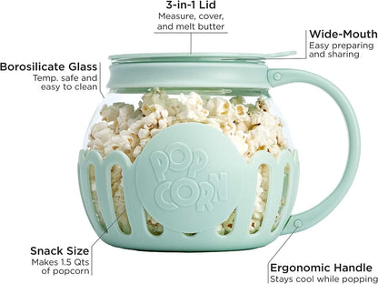 Microwave Popcorn Popper with Temperature Safe Glass, 3-in-1 Lid Measures Kernels and Melts Butter, Made Without BPA, Dishwasher Safe, 3-Quart, Red