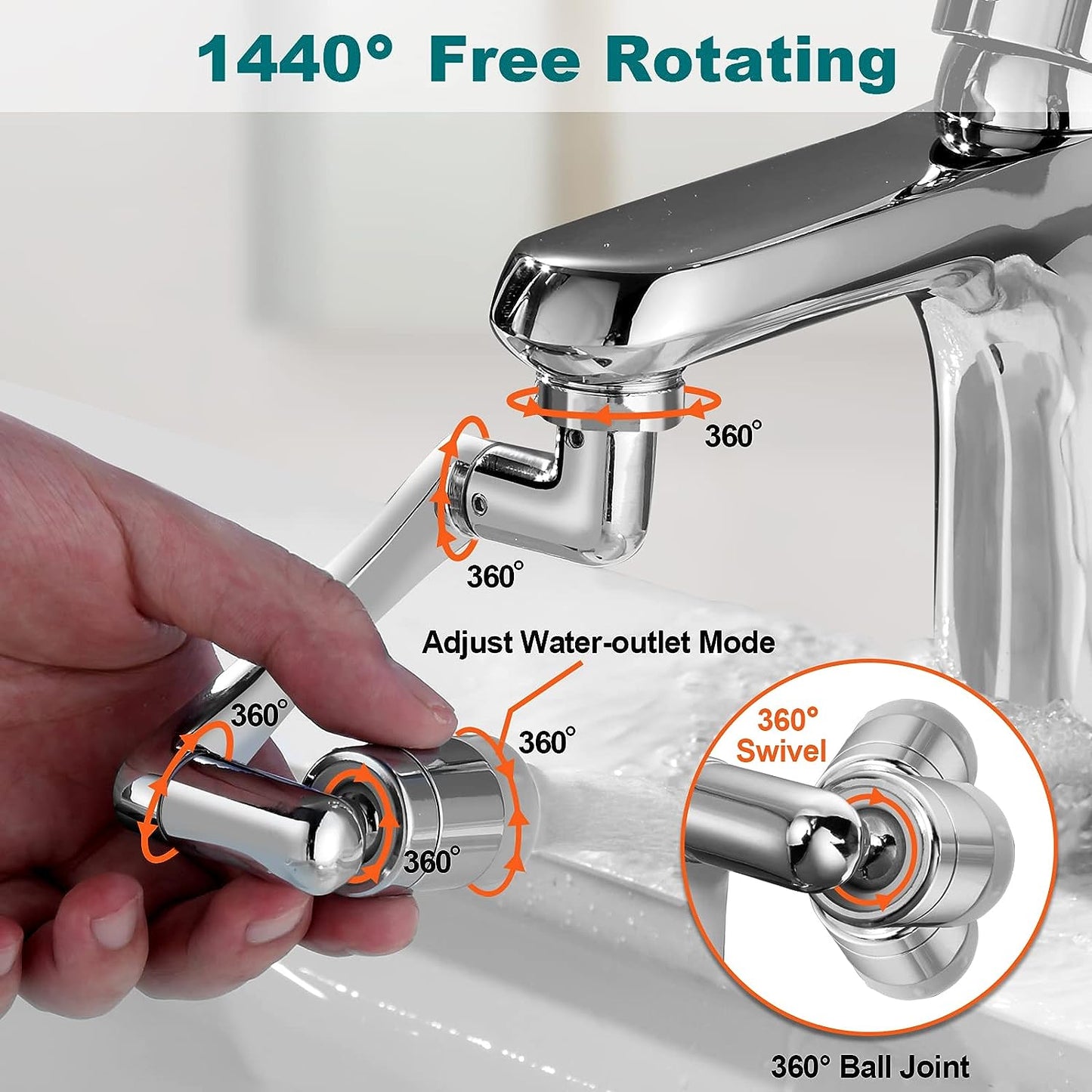 1440° Faucet Extender 2 PCS, 2 Outlet Mode 1080° Rotatable Faucet Aerator + 360° Swivel Faucet Attachment Multifunctional Extension, Splash Filter Kitchen Faucet Extender for Bathroom Sink